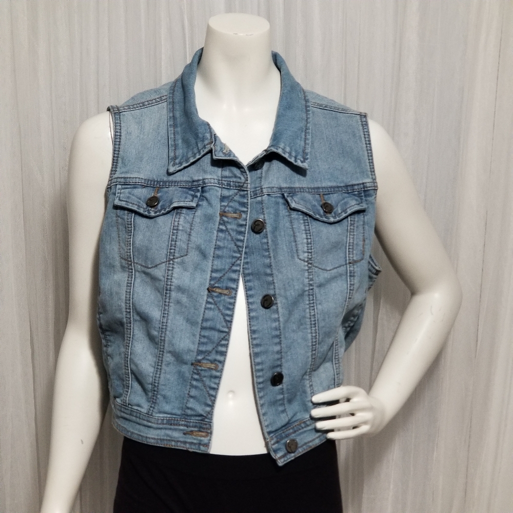 Denim Vest with Crochet Panel Large